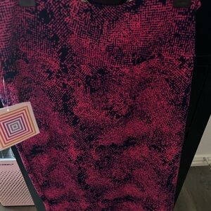 LuLaRoe Vibrant Pink and Black Patterned Midi Skirt